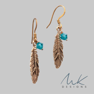 crystal bronze feather earrings