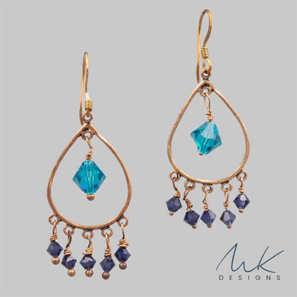 Aqua Crystal and Bronze Teardrop earrings