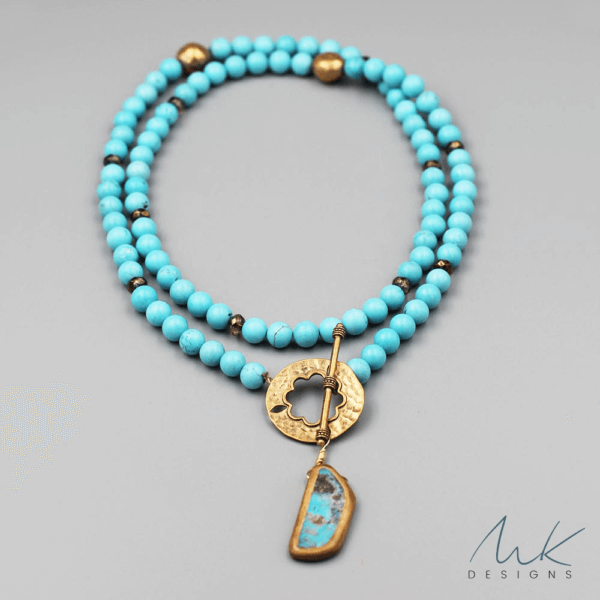 Magnesite and Turquoise Pendant Necklace by MK Designs
