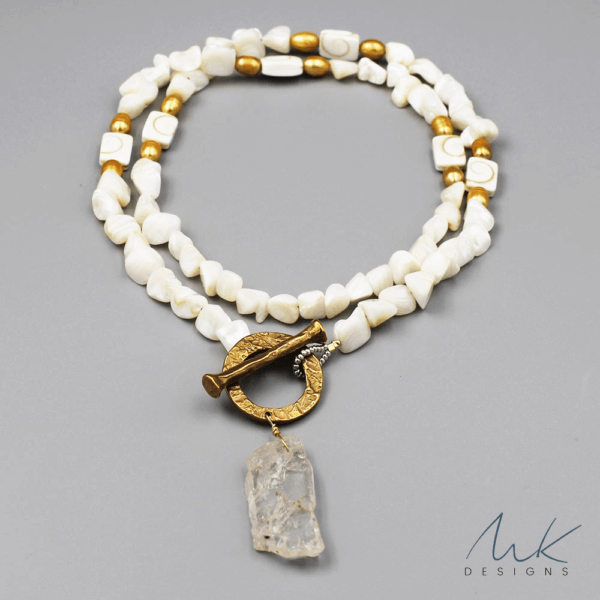 Golden Pearl and Bronze Quartz Pendant Necklace by MK Designs