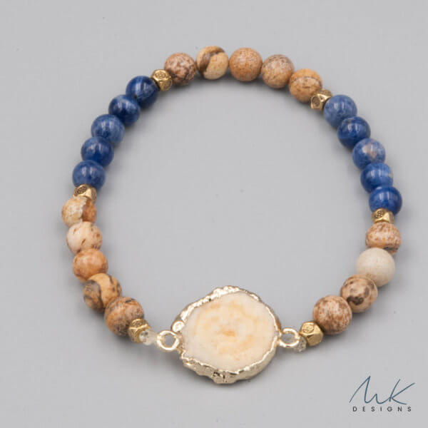 Lapis and Jasper Bracelet with Cream Druzy accent by MK Designs