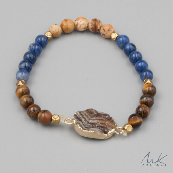 Lapis and Jasper Bracelet with Brown Druzy accent by MK Designs