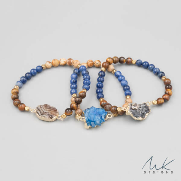 Lapis and Jasper Bracelets with Druzy accent by MK Designs