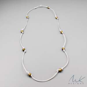 White Leather African Bead Necklace by MK Designs
