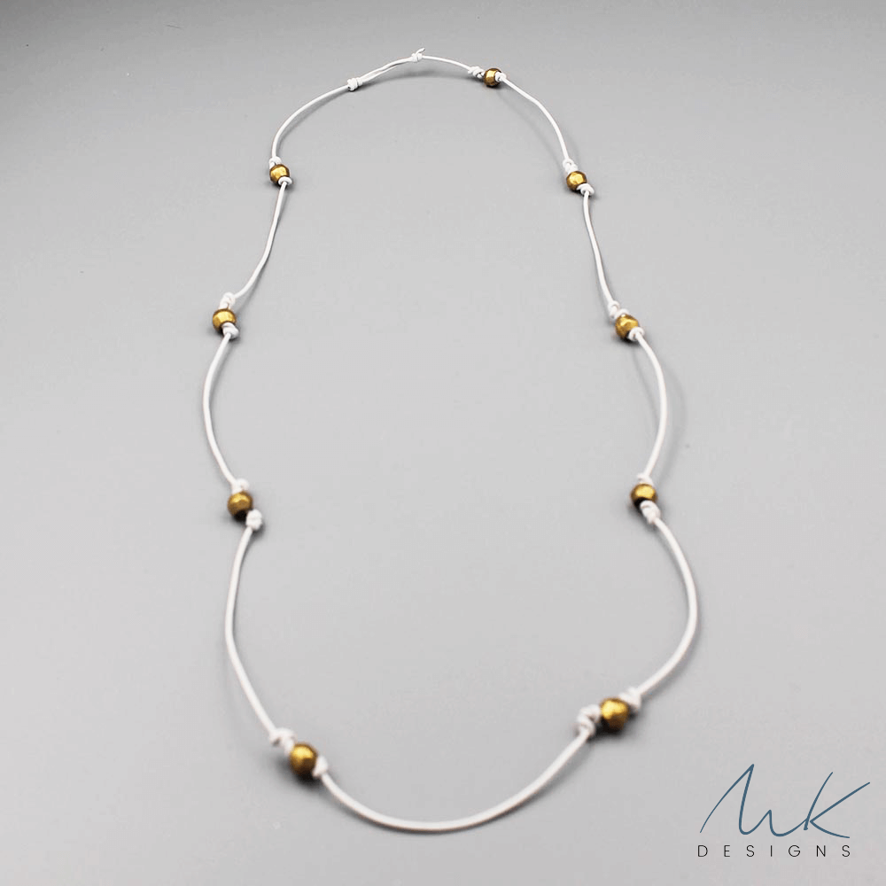 WhiteLeather African Bead Necklace| MK 