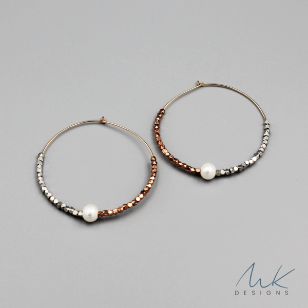 Triple Metallic & Pearl Hoop Earrings