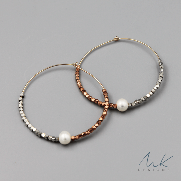 Triple Metallic & Pearl Hoop Earrings