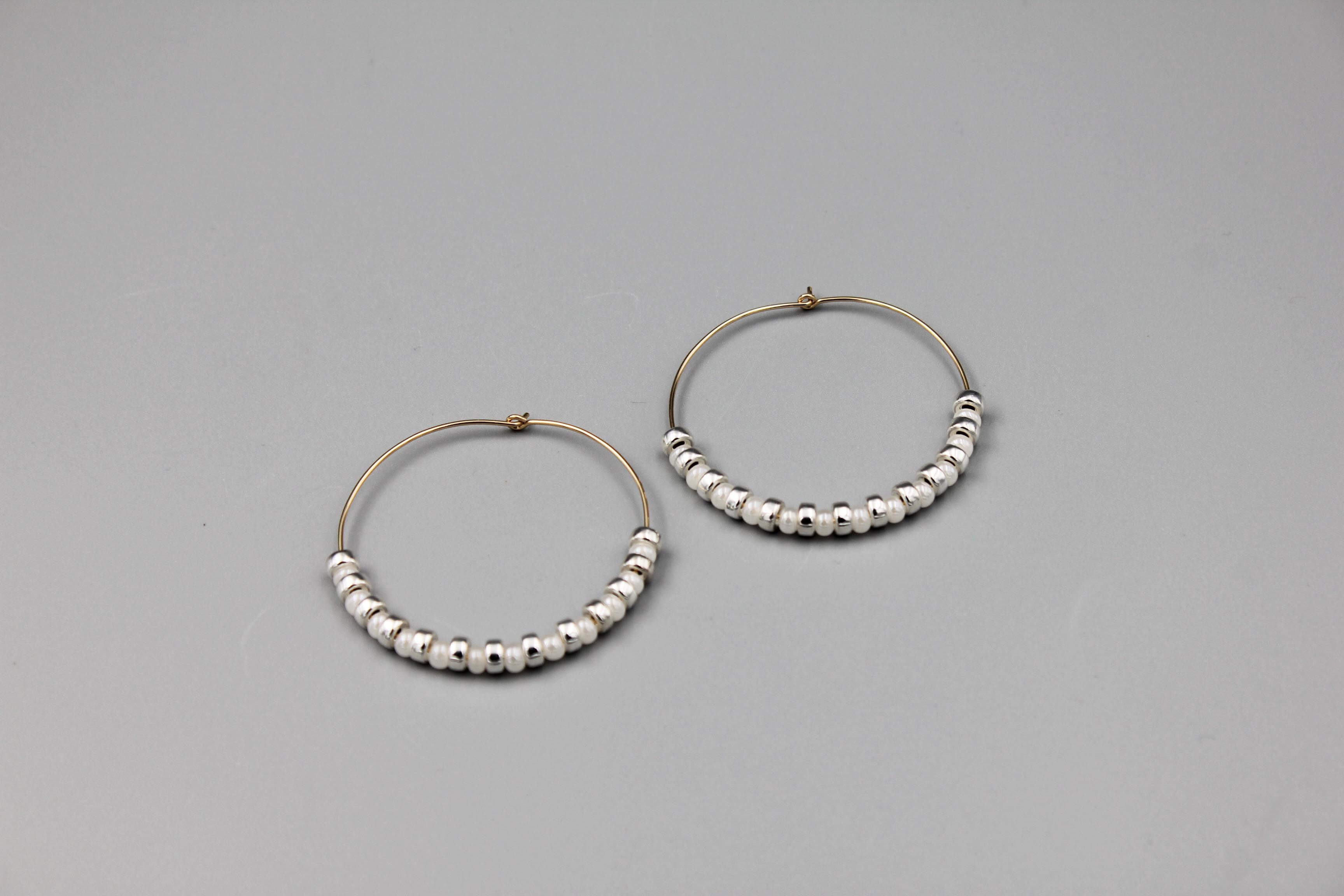 Gold or silver bead hoop earrings