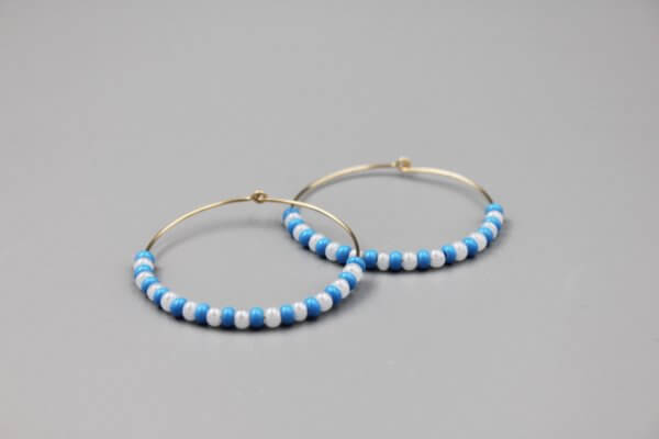 turquoisewhitebeadhoopearrings by MK Designs