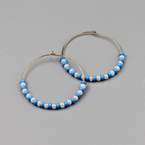 Turquoise White Bead Hoop Earrings - MK Designs