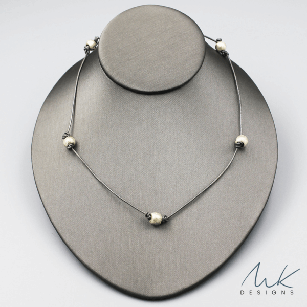 Gray Leather African Bead Necklace by MK Designs
