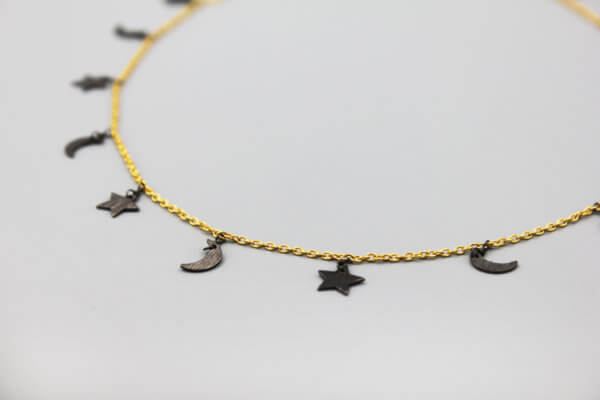 Gold and Silver Crescent and Star Necklace by MK Designs