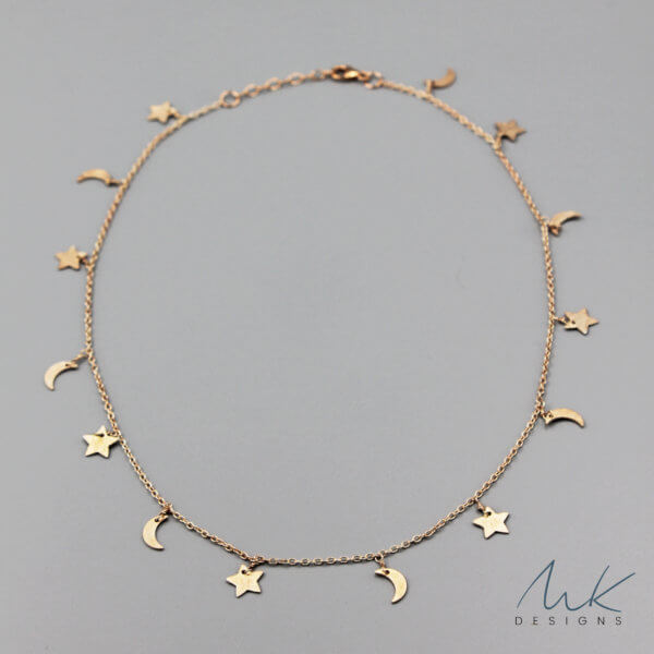 Rose Gold Crescent and Star Necklace by MK Designs