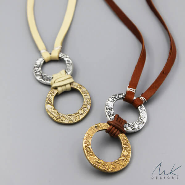 Double Hammered Bronze and Sterling Silver Circle Necklace
