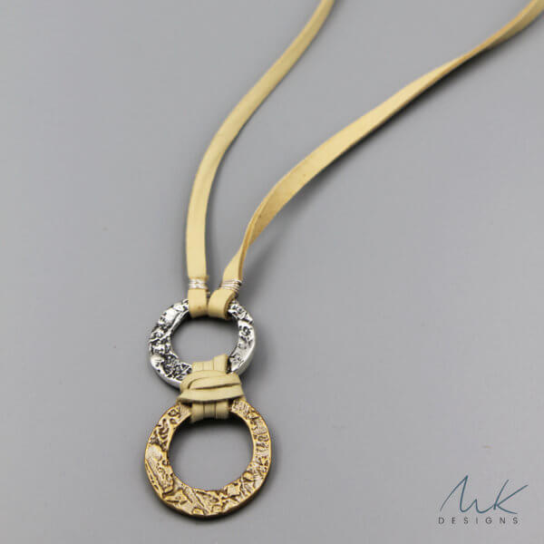 Double Hammered Bronze and Sterling Silver Circle Necklace by MK Designs