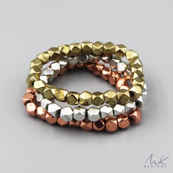 Large Sparkly Stretch Bracelet in Copper, Silver and Gold