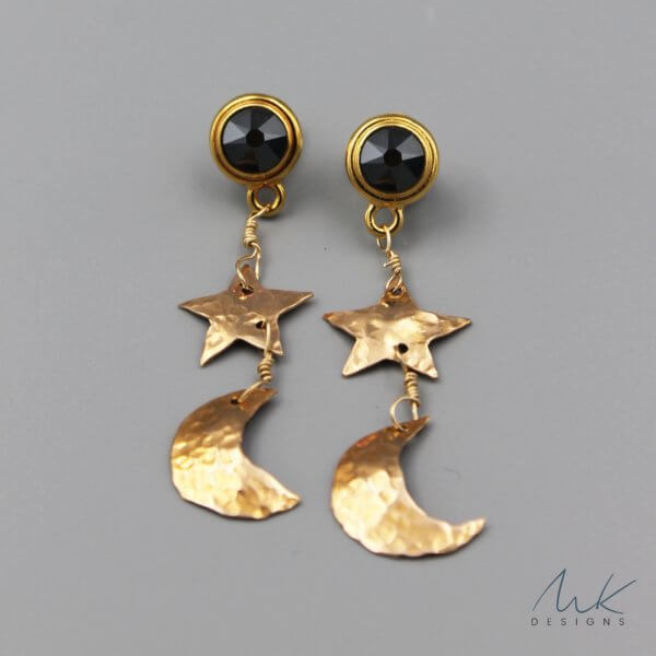 Bronze Black Crystal Celestial Earrings
