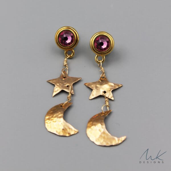 Bronze Pink Crystal Celestial Earrings