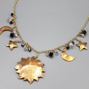 Bronze Black and White Celestial Crystal Pendant Necklace