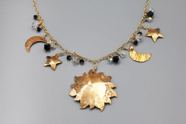 Bronze Black and White Celestial Crystal Pendant Necklace