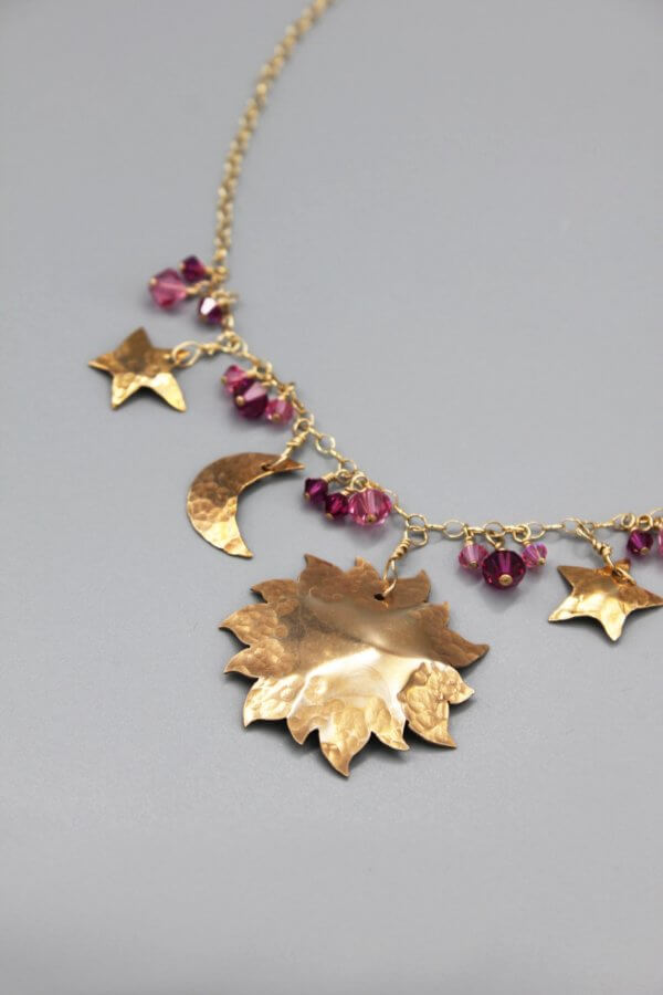 Bronze Pink Crystal Celestial Pendant Necklace