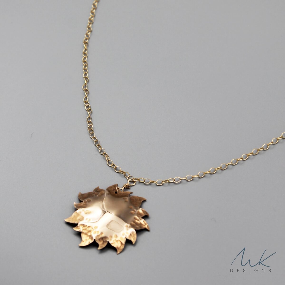 Sun Pendant Necklace in Hammered Bronze 