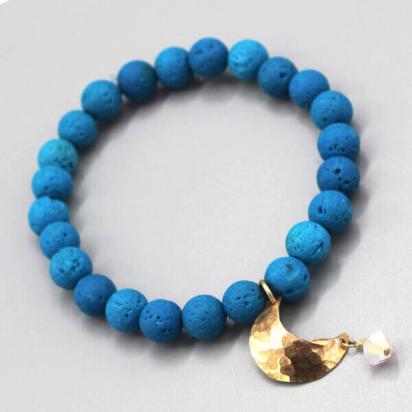 Blue Lava Bead Bronze Moon Charm Bracelet