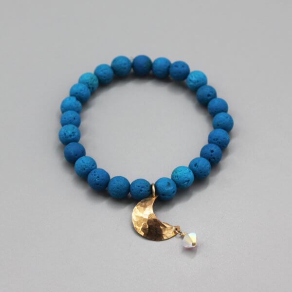 Blue Lava Bead Bronze Moon Charm Bracelet