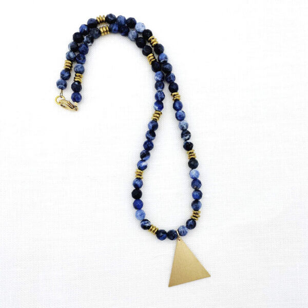 Blue Triangle Geometric Necklace by MK Designs