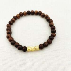 Brown Wooden Bead and Gold Bracelet