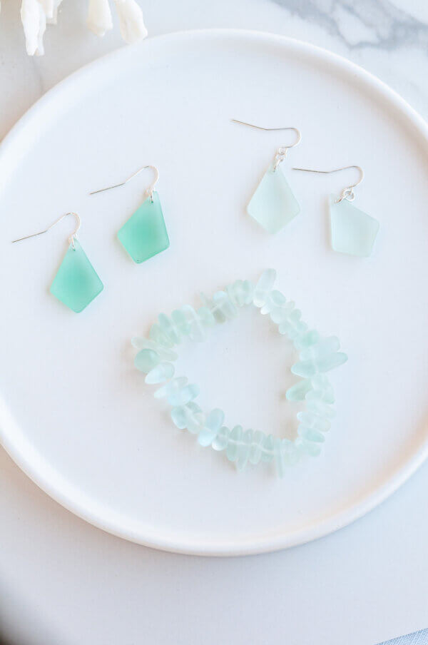 Small Diamond Sea Glass Earrings