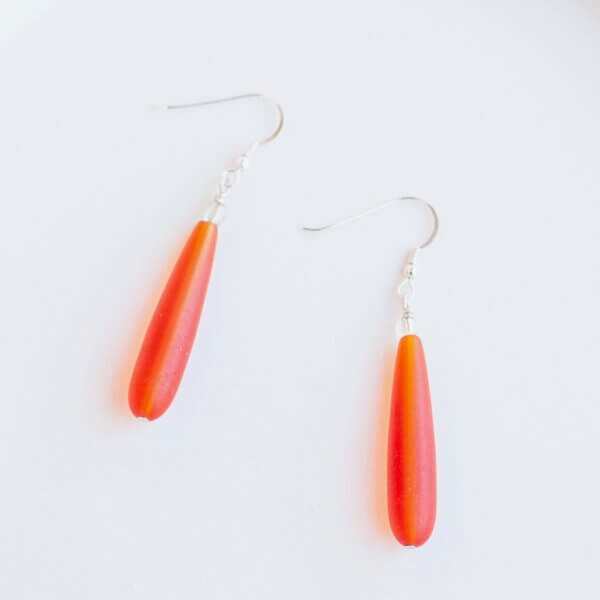 Orange Sea Glass Earrings
