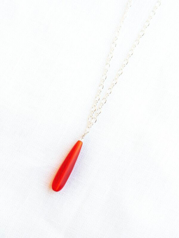 Orange Sea Glass Drop Necklace
