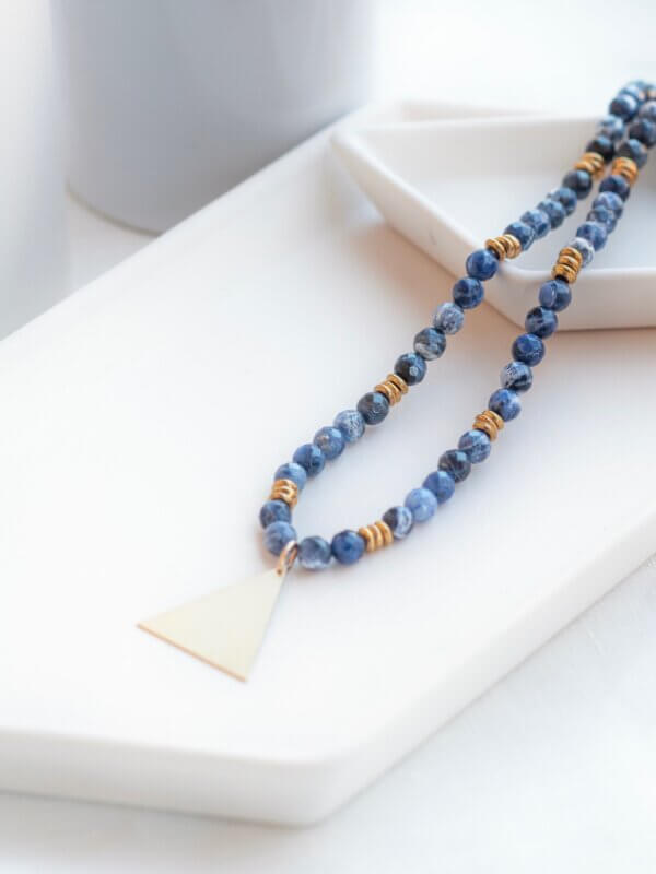 Blue Triangle Geometric Necklace by MK Designs