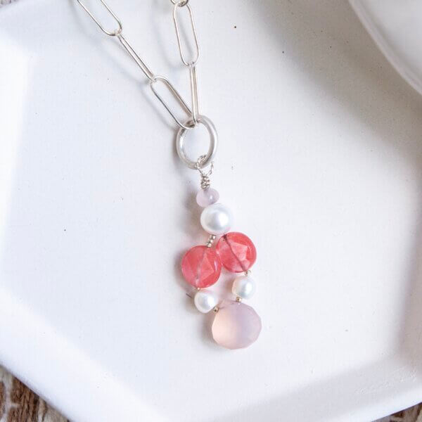 Pink Rose Necklace by MK Designs