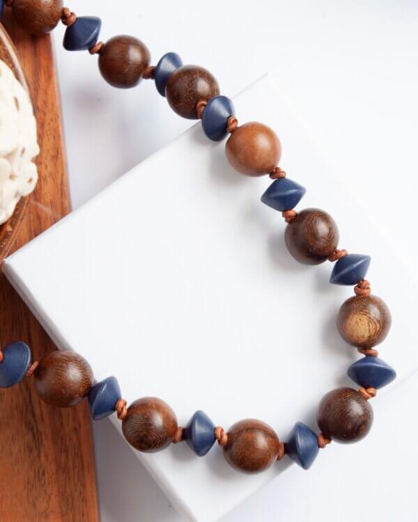 Wood Bead and Leather Necklace by MK Designs
