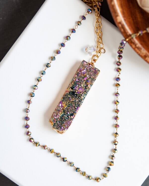 Gold and Green Rosary Bead Necklace by MK Designs