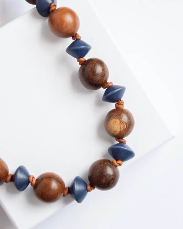 Wood Bead and Leather Necklace by MK Designs
