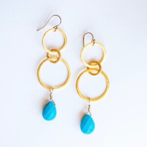 Blue Drop Circle Link Earrings by MK Designs
