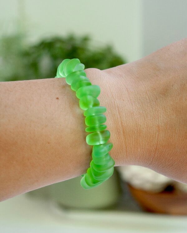 Peridot Green Sea Glass Pebble Bracelet by MK Designs