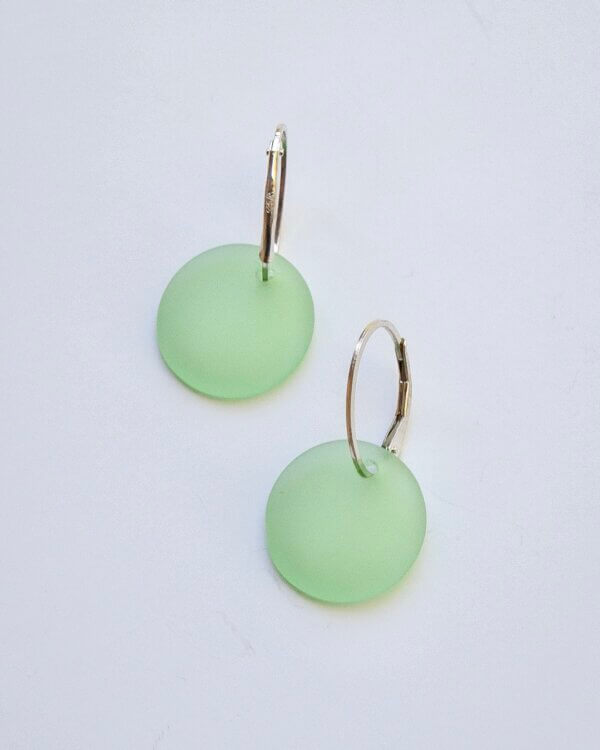 Green Dot Sea Glass Earrings by MK Designs