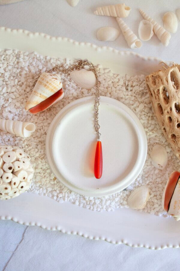 Orange Sea Glass Drop Necklace by MK Designs