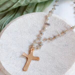 Bronze Cross and Labradorite Rosary Bead Necklace by MK Designs