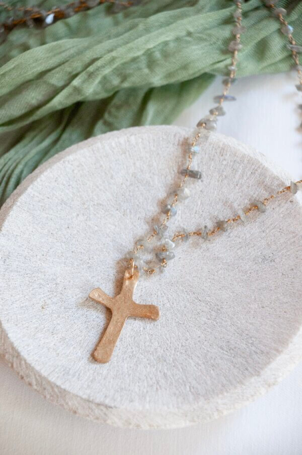 Bronze Cross and Labradorite Rosary Bead Necklace by MK Designs