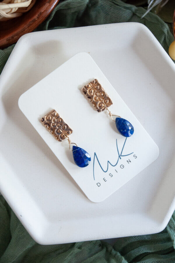 Bronze Blue Drop Earrings by MK Designs