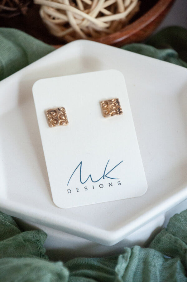 Bronze Square Stud Earrings by MK Designs