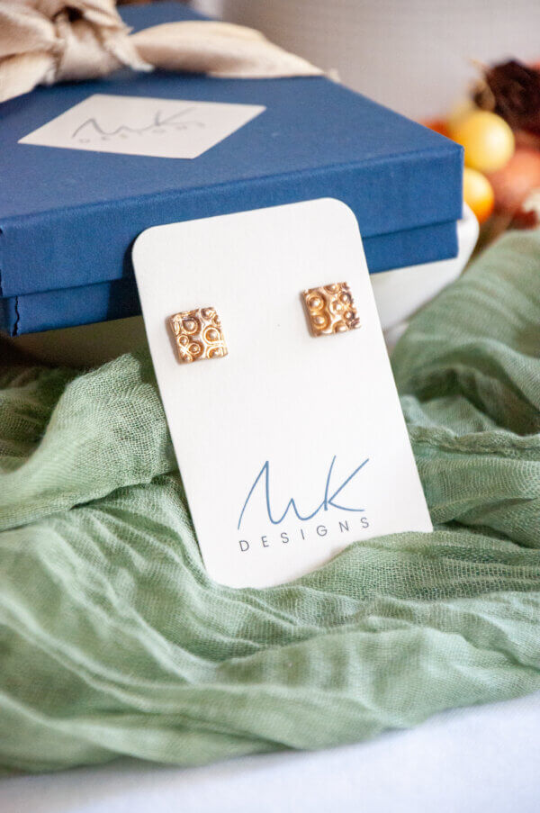 Bronze Square Stud Earrings by MK Designs