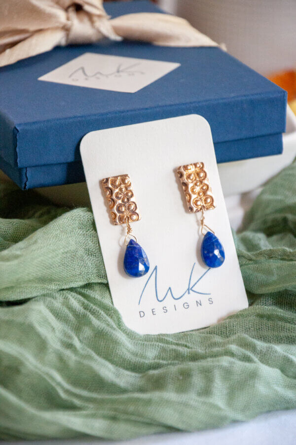 Bronze Blue Drop Earring by MK Designs