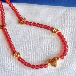 Red Gold Bead Necklace by MK Designs