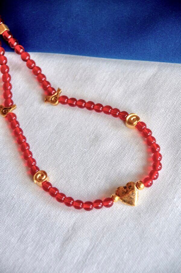 Red Gold Bead Necklace by MK Designs